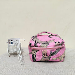 Large Quilted Makeup Bag Cosmetic Vanity Case / Cotton Travel Storage Bag / Opens Flat for Easy Access Toiletry Bag Bridal Shower Gift - 5