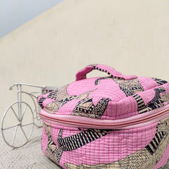 Large Quilted Makeup Bag Cosmetic Vanity Case / Cotton Travel Storage Bag / Opens Flat for Easy Access Toiletry Bag Bridal Shower Gift - 5