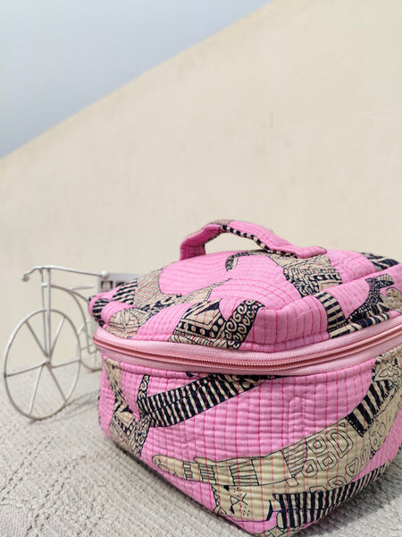 Large Quilted Makeup Bag Cosmetic Vanity Case / Cotton Travel Storage Bag / Opens Flat for Easy Access Toiletry Bag Bridal Shower Gift - 5