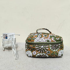 Large Quilted Makeup Bag Cosmetic Vanity Case / Cotton Travel Storage Bag / Opens Flat for Easy Access Toiletry Bag Bridal Shower Gift - 1