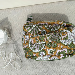 Large Quilted Makeup Bag Cosmetic Vanity Case / Cotton Travel Storage Bag / Opens Flat for Easy Access Toiletry Bag Bridal Shower Gift - 1