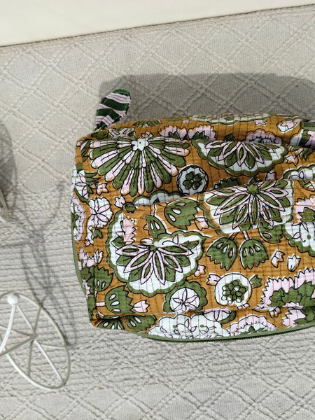 Large Quilted Makeup Bag Cosmetic Vanity Case / Cotton Travel Storage Bag / Opens Flat for Easy Access Toiletry Bag Bridal Shower Gift - 1