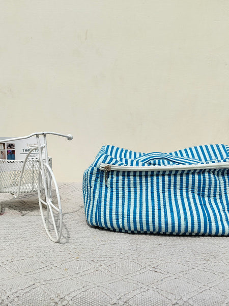 Large Quilted Makeup Bag Cosmetic Vanity Case / Cotton Travel Storage Bag / Opens Flat for Easy Access Toiletry Bag Bridal Shower Gift - 2