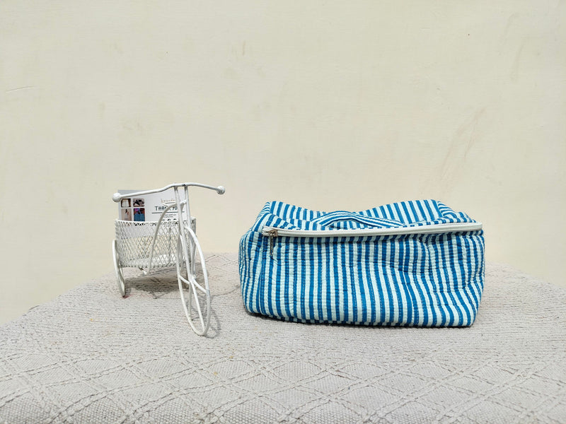 Large Quilted Makeup Bag Cosmetic Vanity Case / Cotton Travel Storage Bag / Opens Flat for Easy Access Toiletry Bag Bridal Shower Gift - 2