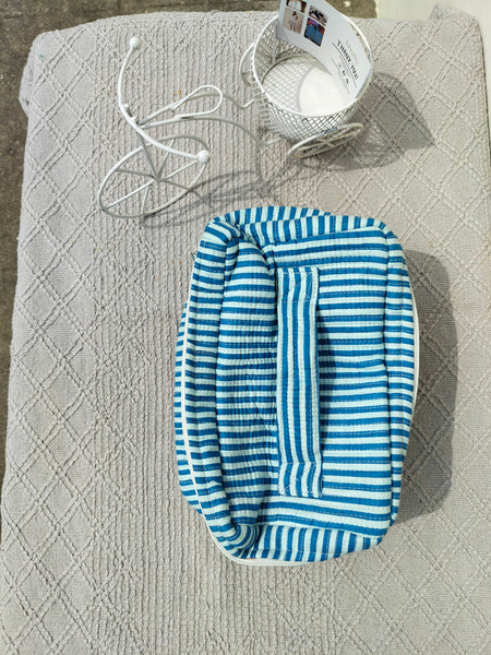 Large Quilted Makeup Bag Cosmetic Vanity Case / Cotton Travel Storage Bag / Opens Flat for Easy Access Toiletry Bag Bridal Shower Gift - 2