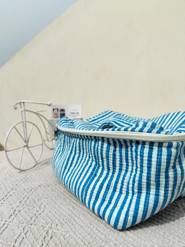 Large Quilted Makeup Bag Cosmetic Vanity Case / Cotton Travel Storage Bag / Opens Flat for Easy Access Toiletry Bag Bridal Shower Gift - 2