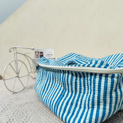 Large Quilted Makeup Bag Cosmetic Vanity Case / Cotton Travel Storage Bag / Opens Flat for Easy Access Toiletry Bag Bridal Shower Gift - 2