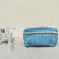 Large Quilted Makeup Bag Cosmetic Vanity Case / Cotton Travel Storage Bag / Opens Flat for Easy Access Toiletry Bag Bridal Shower Gift - 2