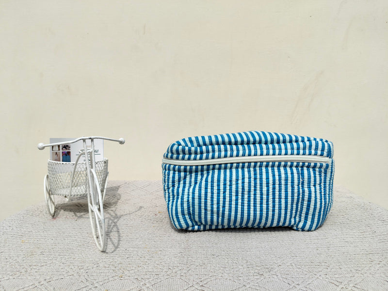 Large Quilted Makeup Bag Cosmetic Vanity Case / Cotton Travel Storage Bag / Opens Flat for Easy Access Toiletry Bag Bridal Shower Gift - 2