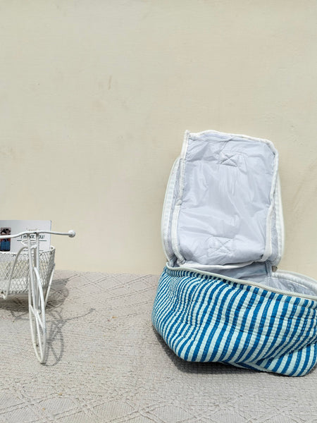 Large Quilted Makeup Bag Cosmetic Vanity Case / Cotton Travel Storage Bag / Opens Flat for Easy Access Toiletry Bag Bridal Shower Gift - 2