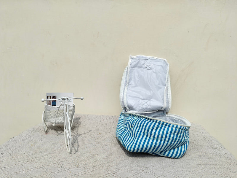 Large Quilted Makeup Bag Cosmetic Vanity Case / Cotton Travel Storage Bag / Opens Flat for Easy Access Toiletry Bag Bridal Shower Gift - 2