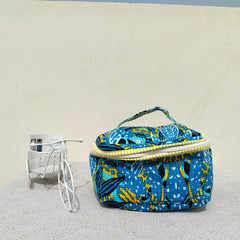 Large Quilted Makeup Bag Cosmetic Vanity Case / Cotton Travel Storage Bag / Opens Flat for Easy Access Toiletry Bag Bridal Shower Gift - 3