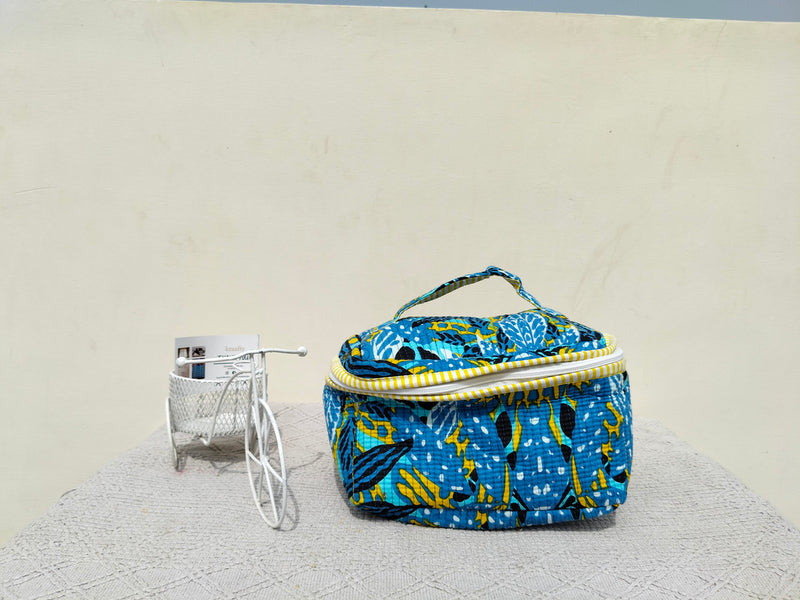 Large Quilted Makeup Bag Cosmetic Vanity Case / Cotton Travel Storage Bag / Opens Flat for Easy Access Toiletry Bag Bridal Shower Gift - 3