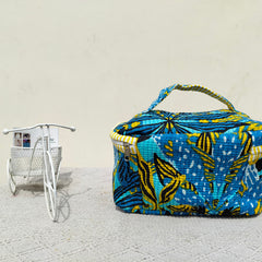 Large Quilted Makeup Bag Cosmetic Vanity Case / Cotton Travel Storage Bag / Opens Flat for Easy Access Toiletry Bag Bridal Shower Gift - 3