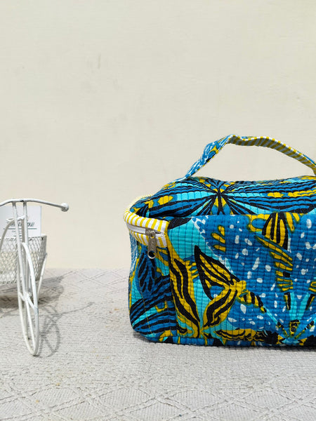 Large Quilted Makeup Bag Cosmetic Vanity Case / Cotton Travel Storage Bag / Opens Flat for Easy Access Toiletry Bag Bridal Shower Gift - 3