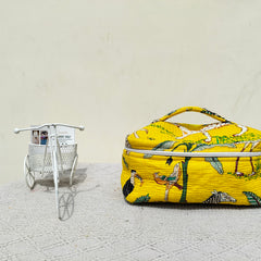 Large Quilted Makeup Bag Cosmetic Vanity Case / Cotton Travel Storage Bag / Opens Flat for Easy Access Toiletry Bag Bridal Shower Gift - 4