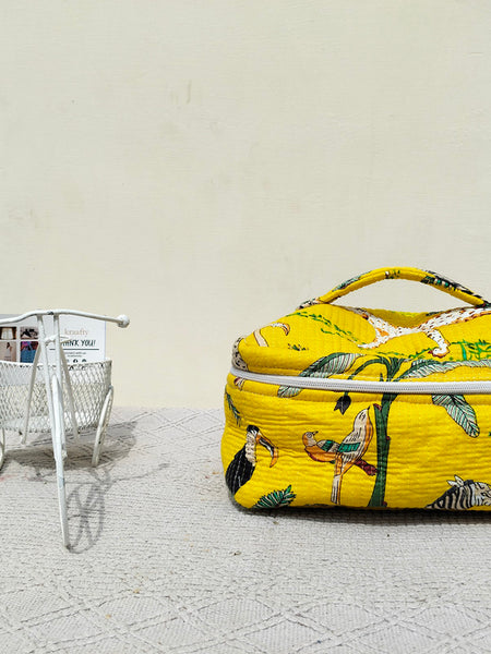 Large Quilted Makeup Bag Cosmetic Vanity Case / Cotton Travel Storage Bag / Opens Flat for Easy Access Toiletry Bag Bridal Shower Gift - 4