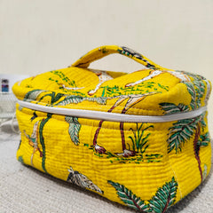 Large Quilted Makeup Bag Cosmetic Vanity Case / Cotton Travel Storage Bag / Opens Flat for Easy Access Toiletry Bag Bridal Shower Gift - 4