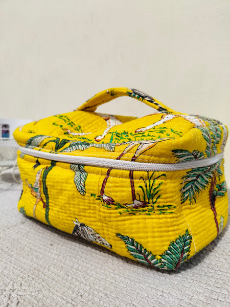 Large Quilted Makeup Bag Cosmetic Vanity Case / Cotton Travel Storage Bag / Opens Flat for Easy Access Toiletry Bag Bridal Shower Gift - 4