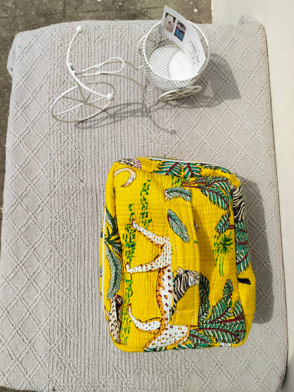 Large Quilted Makeup Bag Cosmetic Vanity Case / Cotton Travel Storage Bag / Opens Flat for Easy Access Toiletry Bag Bridal Shower Gift - 4