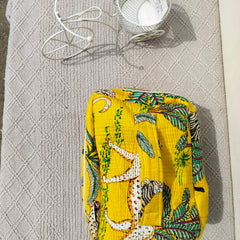 Large Quilted Makeup Bag Cosmetic Vanity Case / Cotton Travel Storage Bag / Opens Flat for Easy Access Toiletry Bag Bridal Shower Gift - 4