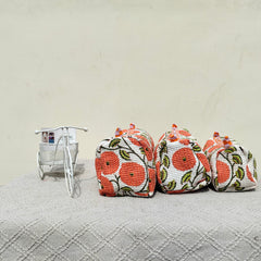 Set of 3 Black Floral Quilted Makeup Bags - Hand Block Printed Toiletry & Travel Pouch Set for Women - 13