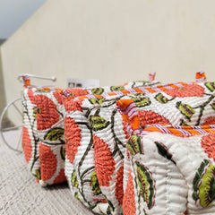 Set of 3 Black Floral Quilted Makeup Bags - Hand Block Printed Toiletry & Travel Pouch Set for Women - 13