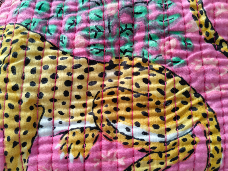 Set of 3 Black Floral Quilted Makeup Bags - Hand Block Printed Toiletry & Travel Pouch Set for Women - 12