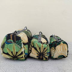 Set of 3 Black Floral Quilted Makeup Bags - Hand Block Printed Toiletry & Travel Pouch Set for Women - 11