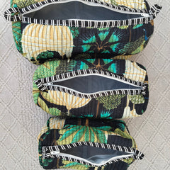 Set of 3 Black Floral Quilted Makeup Bags - Hand Block Printed Toiletry & Travel Pouch Set for Women - 11