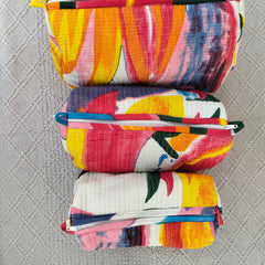 Set of 3 Black Floral Quilted Makeup Bags - Hand Block Printed Toiletry & Travel Pouch Set for Women - 10