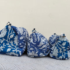 Set of 3 Black Floral Quilted Makeup Bags - Hand Block Printed Toiletry & Travel Pouch Set for Women - 9