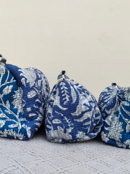 Set of 3 Black Floral Quilted Makeup Bags - Hand Block Printed Toiletry & Travel Pouch Set for Women - 9