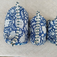 Set of 3 Black Floral Quilted Makeup Bags - Hand Block Printed Toiletry & Travel Pouch Set for Women - 9