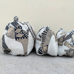 Set of 3 Black Floral Quilted Makeup Bags - Hand Block Printed Toiletry & Travel Pouch Set for Women - 7