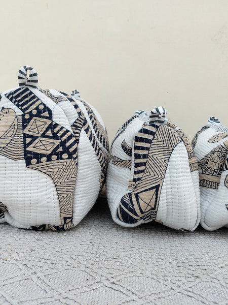 Set of 3 Black Floral Quilted Makeup Bags - Hand Block Printed Toiletry & Travel Pouch Set for Women - 7