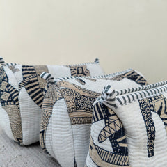 Set of 3 Black Floral Quilted Makeup Bags - Hand Block Printed Toiletry & Travel Pouch Set for Women - 7