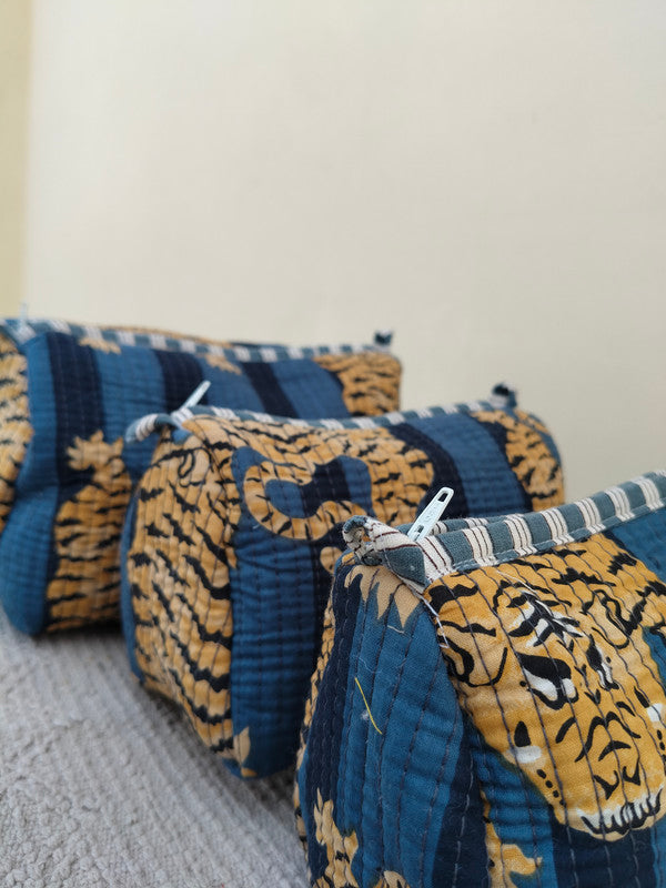 Set of 3 Black Floral Quilted Makeup Bags - Hand Block Printed Toiletry & Travel Pouch Set for Women - 5