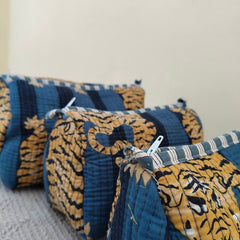 Set of 3 Black Floral Quilted Makeup Bags - Hand Block Printed Toiletry & Travel Pouch Set for Women - 5