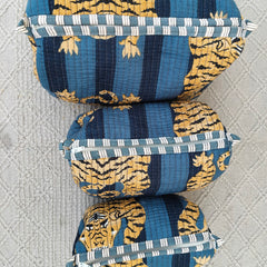 Set of 3 Black Floral Quilted Makeup Bags - Hand Block Printed Toiletry & Travel Pouch Set for Women - 5