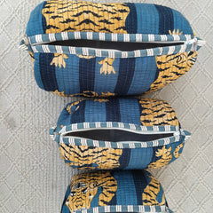 Set of 3 Black Floral Quilted Makeup Bags - Hand Block Printed Toiletry & Travel Pouch Set for Women - 5