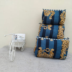 Set of 3 Black Floral Quilted Makeup Bags - Hand Block Printed Toiletry & Travel Pouch Set for Women - 5