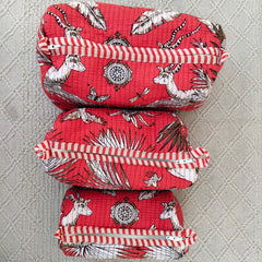 Set of 3 Black Floral Quilted Makeup Bags - Hand Block Printed Toiletry & Travel Pouch Set for Women - 6