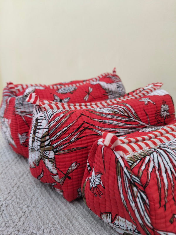 Set of 3 Black Floral Quilted Makeup Bags - Hand Block Printed Toiletry & Travel Pouch Set for Women - 6