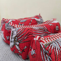 Set of 3 Black Floral Quilted Makeup Bags - Hand Block Printed Toiletry & Travel Pouch Set for Women - 6