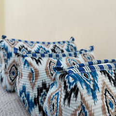 Set of 3 Black Floral Quilted Makeup Bags - Hand Block Printed Toiletry & Travel Pouch Set for Women - 3