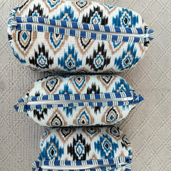 Set of 3 Black Floral Quilted Makeup Bags - Hand Block Printed Toiletry & Travel Pouch Set for Women - 3