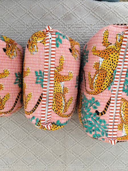 Set of 3 Black Floral Quilted Makeup Bags - Hand Block Printed Toiletry & Travel Pouch Set for Women - 4