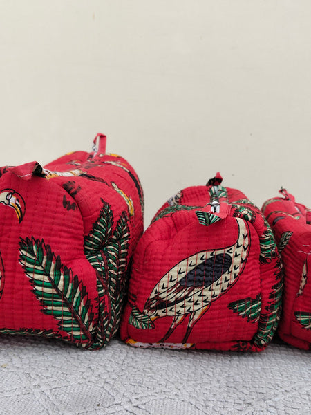 Set of 3 Black Floral Quilted Makeup Bags - Hand Block Printed Toiletry & Travel Pouch Set for Women - 2