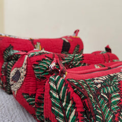 Set of 3 Black Floral Quilted Makeup Bags - Hand Block Printed Toiletry & Travel Pouch Set for Women - 2